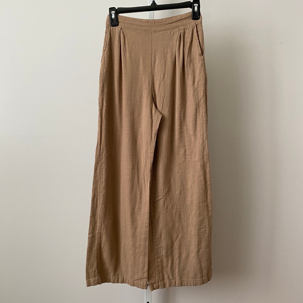 Rachel Paige Cotton Boho Lagenlook Relaxed Wide Leg Pleated Pants S Tan Brown